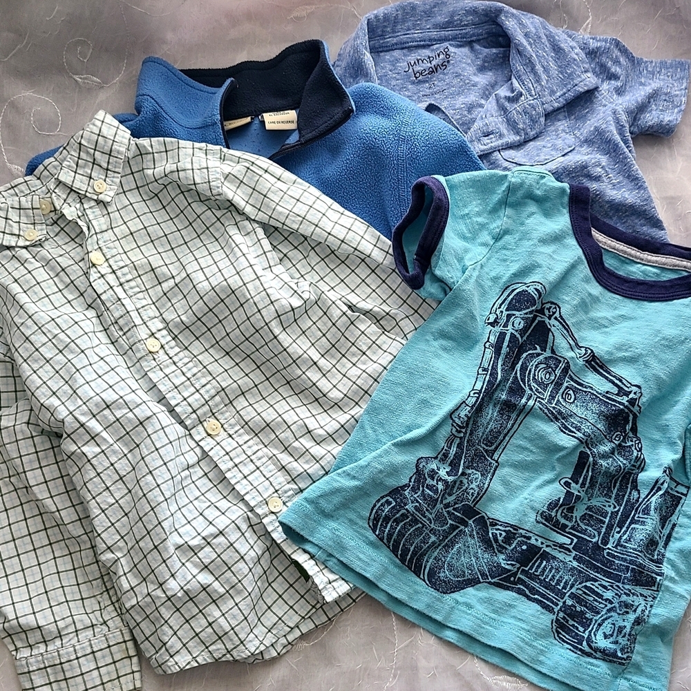 Boys 2T Shirt BUNDLE Of 4 Tops T-shirt Jacket Button Down Collared Shirt Blue